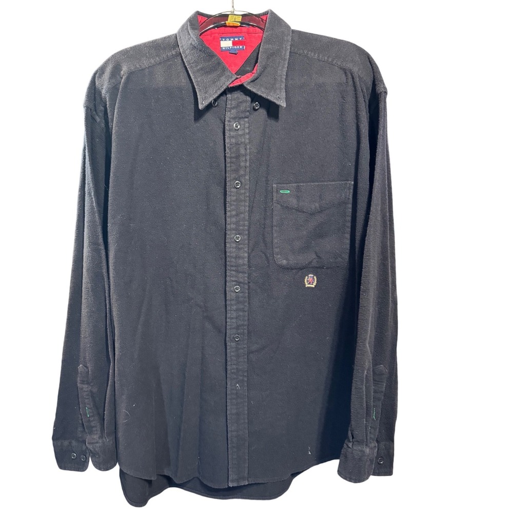 Vintage Tommy Hilfiger Mens XXL Black Vintage Y2K Cotton Twill Button Down Shirt
